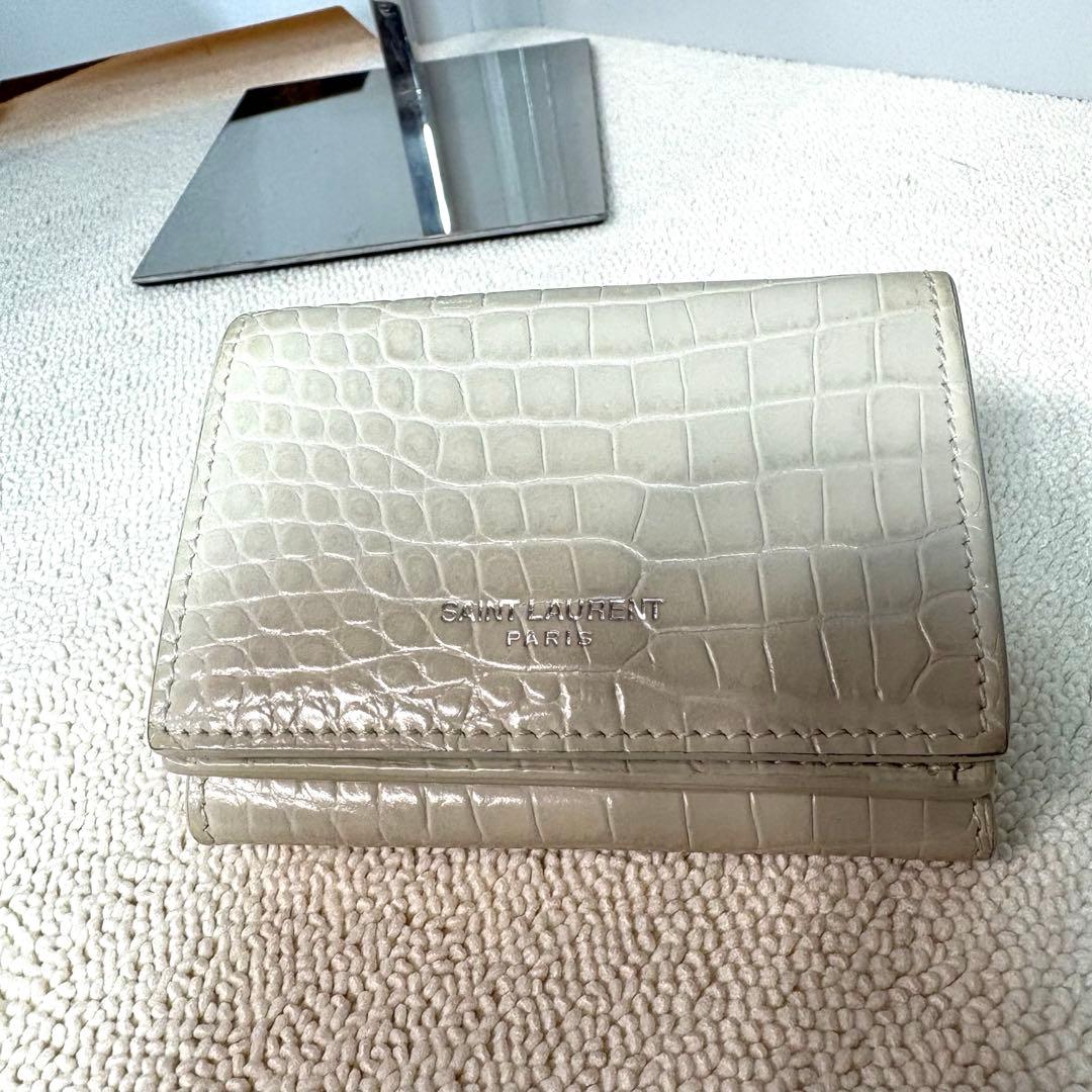 SAINT LAURENT PARIS サンローラン 三つ折り財布　クロコ型押し