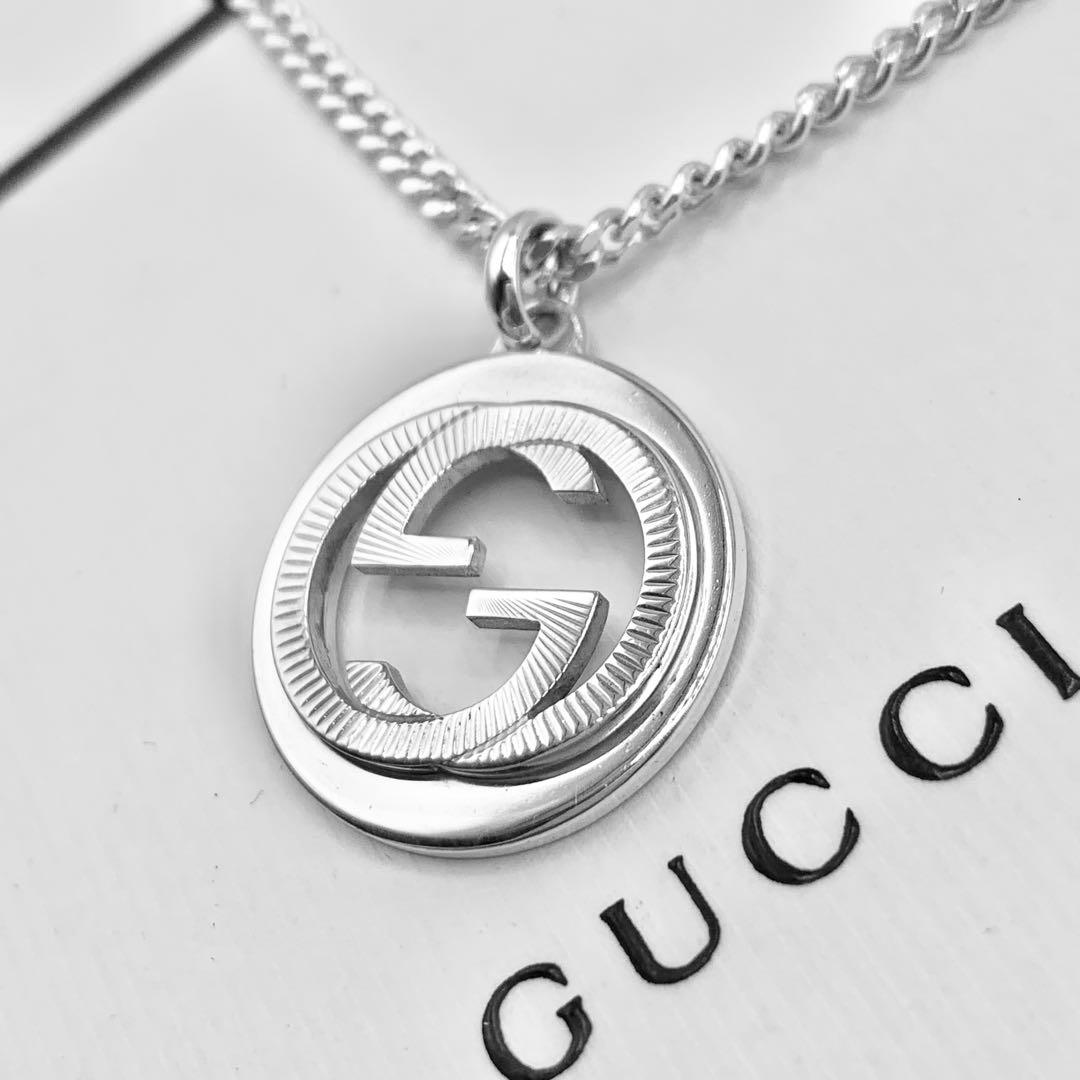 【鏡面仕上/美品】GUCCI インターロッキングG ギョーシェ　ネックレス　GG