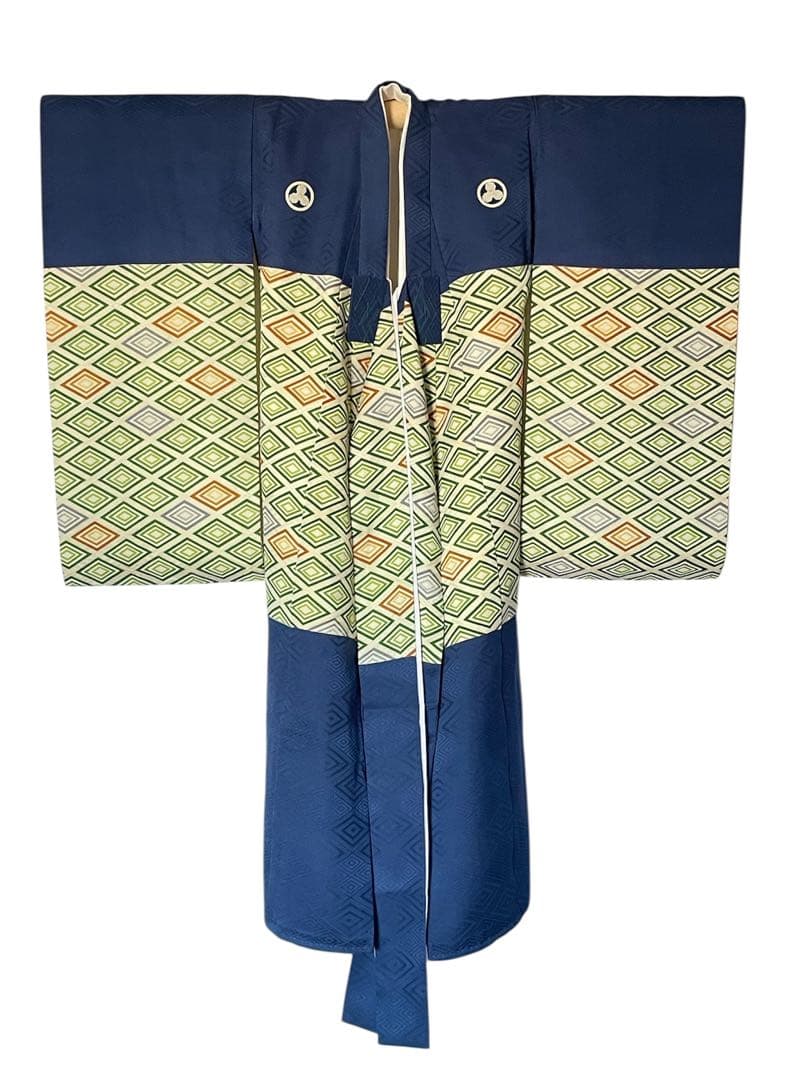 □男児　正絹祝着　菱紋　亀甲金駒刺繍　お宮参り　初着　掛け着　襦袢付　紺色