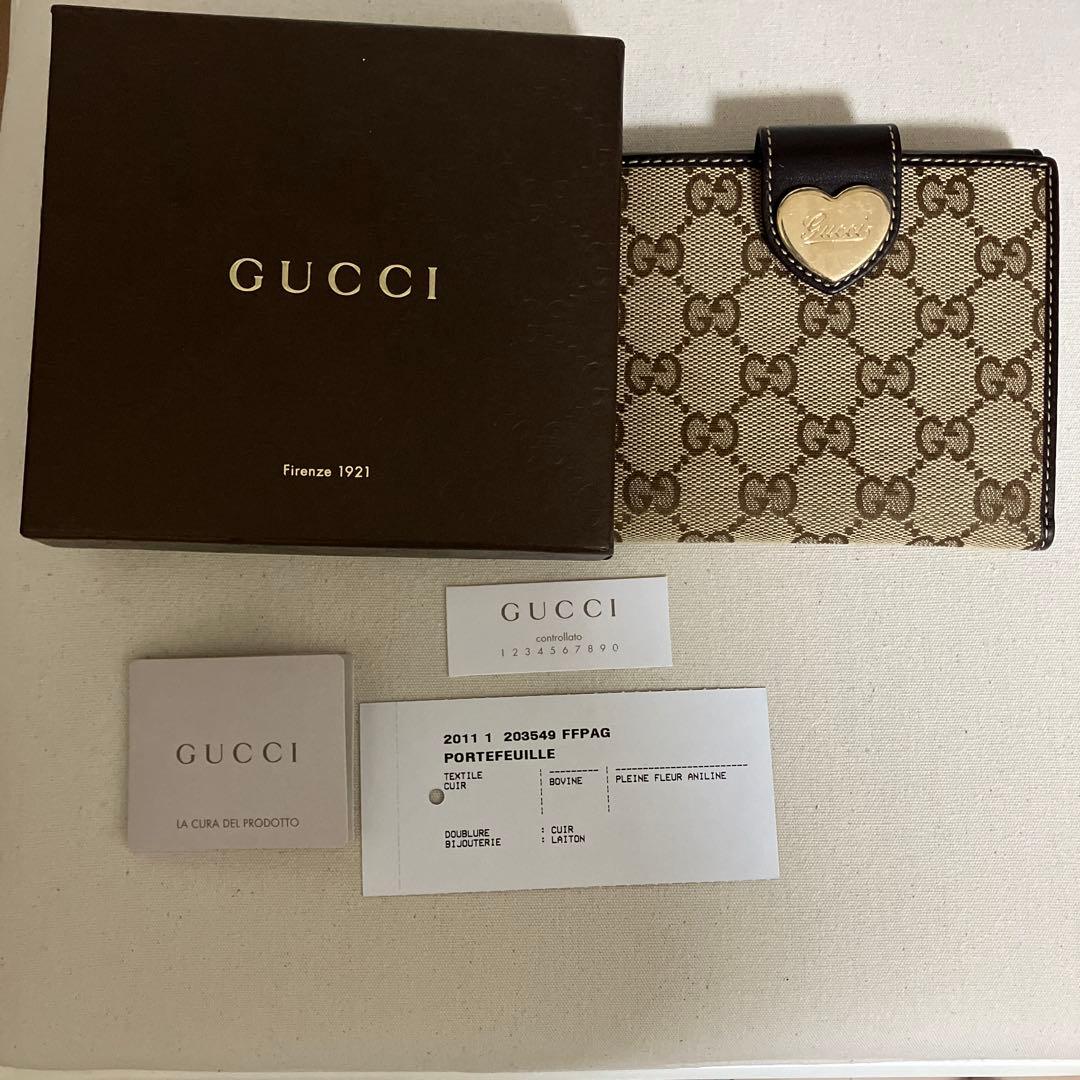 【未使用品・箱付き】GUCCI 二つ折り財布　ハート　GGライン　203549