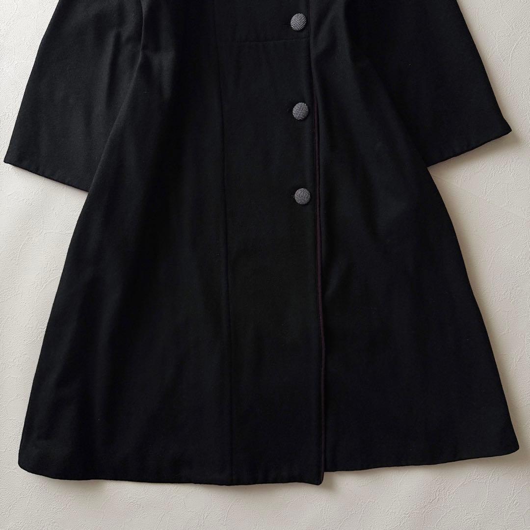 美品✨ふりふ 裏地総柄 花柄 ロングコート ウール 黒 M ベルトなし