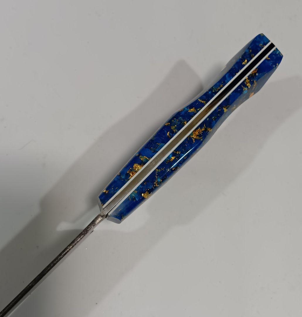V金10号 ７層ダマスカス鋼 黒染め 切付 牛刀 23cm 包丁 青金箔G10柄
