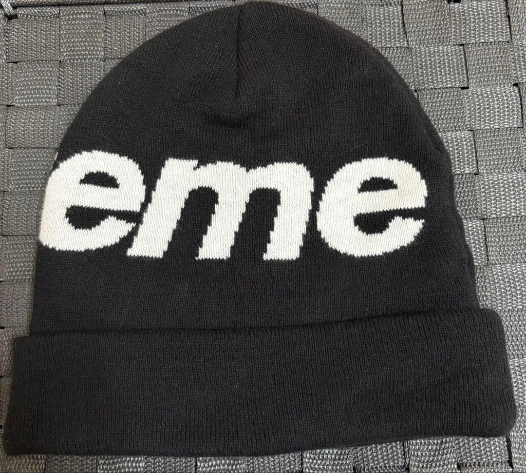 Supreme ビーニー 黒 ロゴ ニット帽