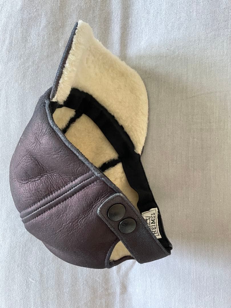 [60サイズ] HERMES エルメス ラムレザー 6パネル キャップ ムートン