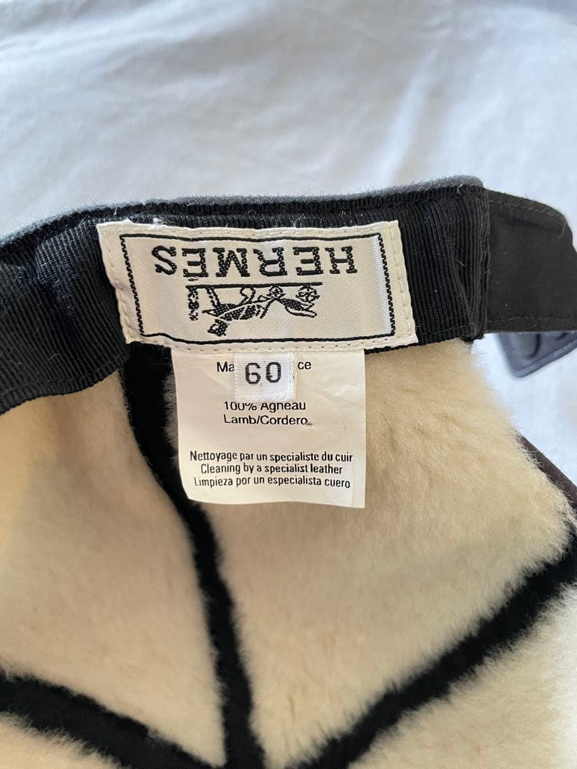 [60サイズ] HERMES エルメス ラムレザー 6パネル キャップ ムートン
