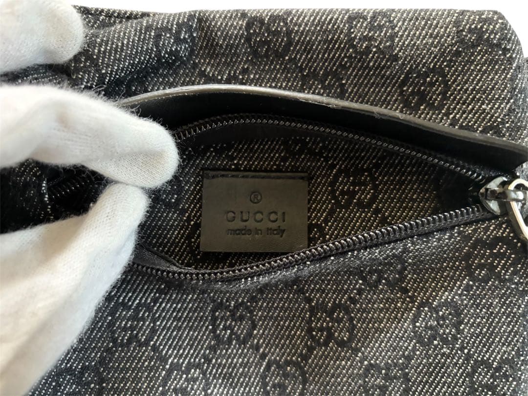 【美品】GUCCI グッチ GG ボディバッグ キャンバス ブラック レザー