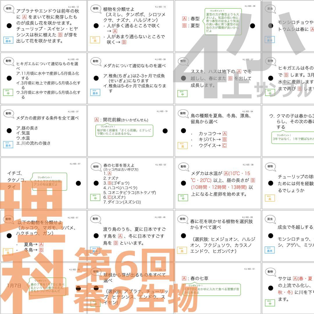 中学受験 暗記カード【4年上 理科 1-9回】組分けテスト対策 予習シリーズ