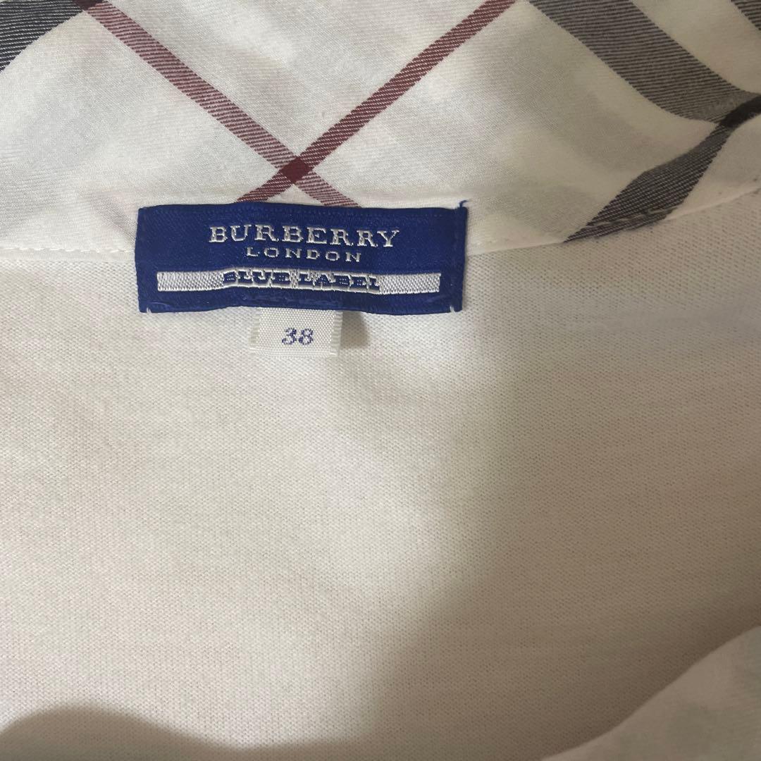 バーバリーブルーレーベル　ボウタイTシャツ　チェック　ホワイト　　パフスリーブ