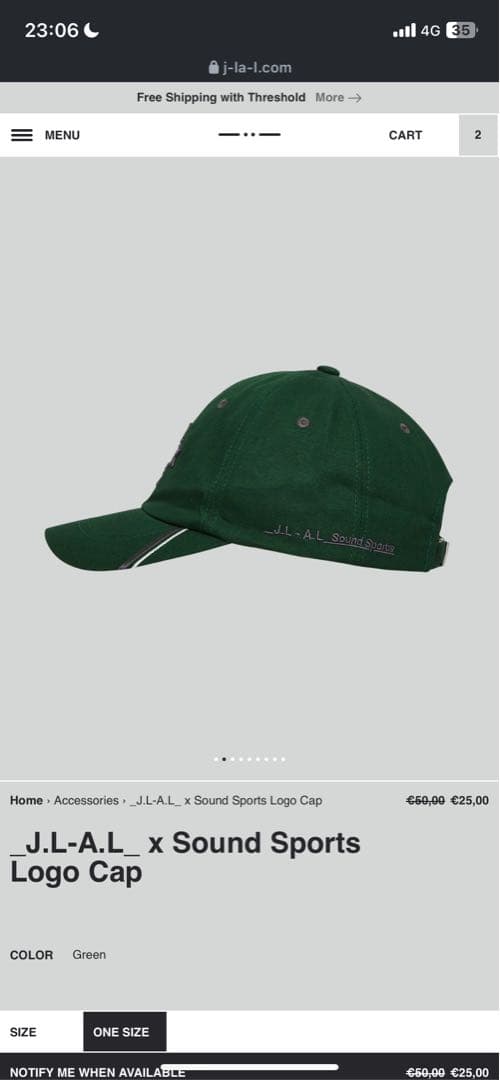 帽子 J.L-A.L x Sound sports logo cap green