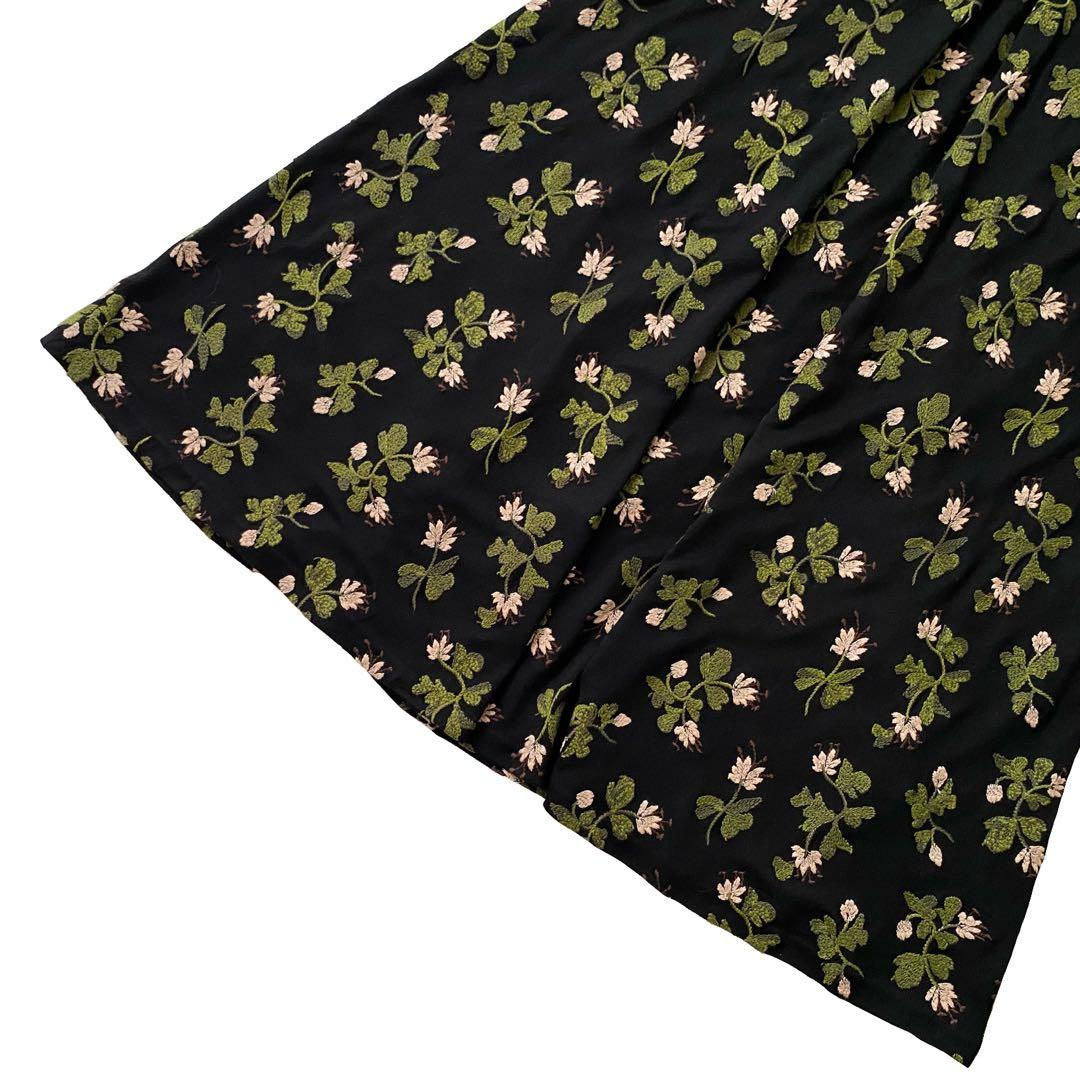美品 Sybilla シビラ 花柄 刺繍 ニット ワンピース 黒 L