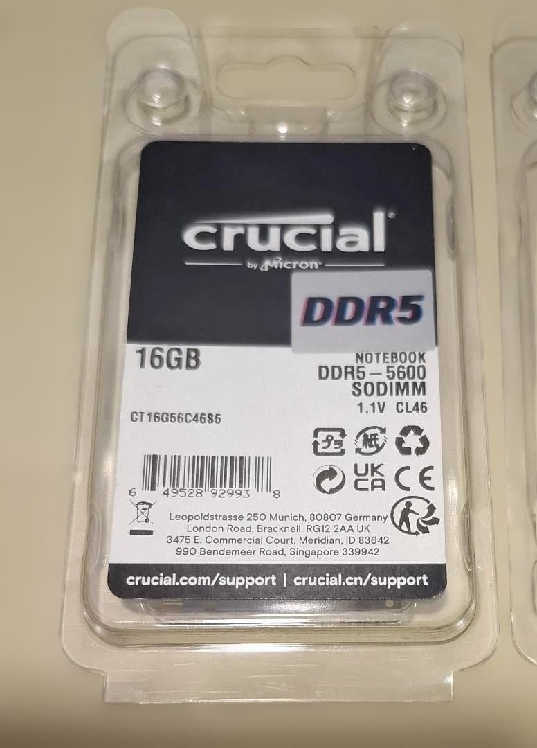 j*j様 Crucial 16GB DDR5 5600 SODIMM メモリー2