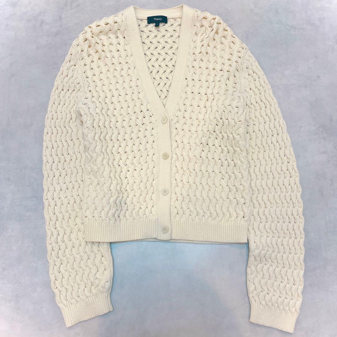 極美品◆セオリー Rounded Cotton Cable Cardigan S