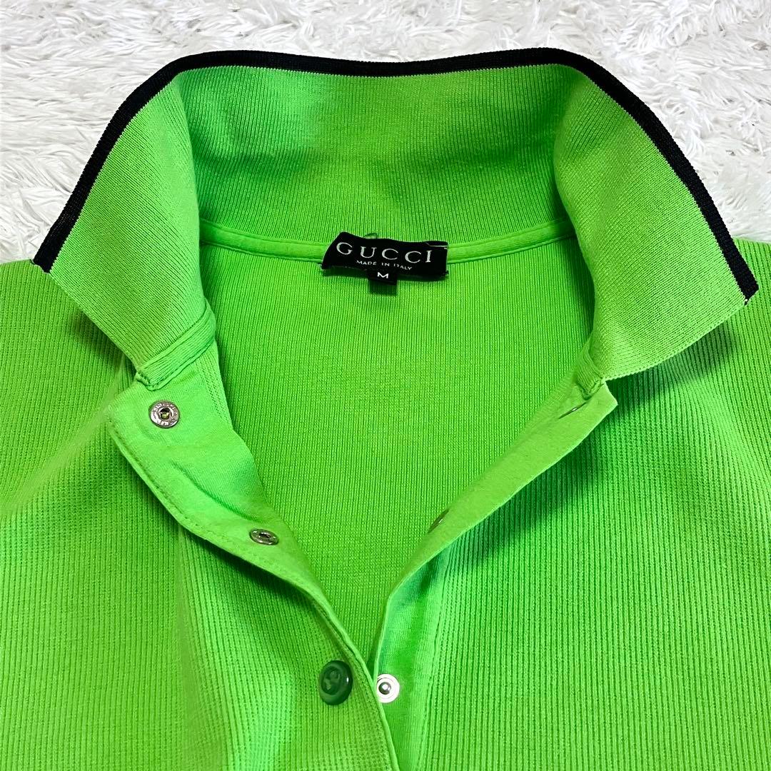 美品 GUCCI グッチ インターロッキングG ボタン ポロシャツ グリーン