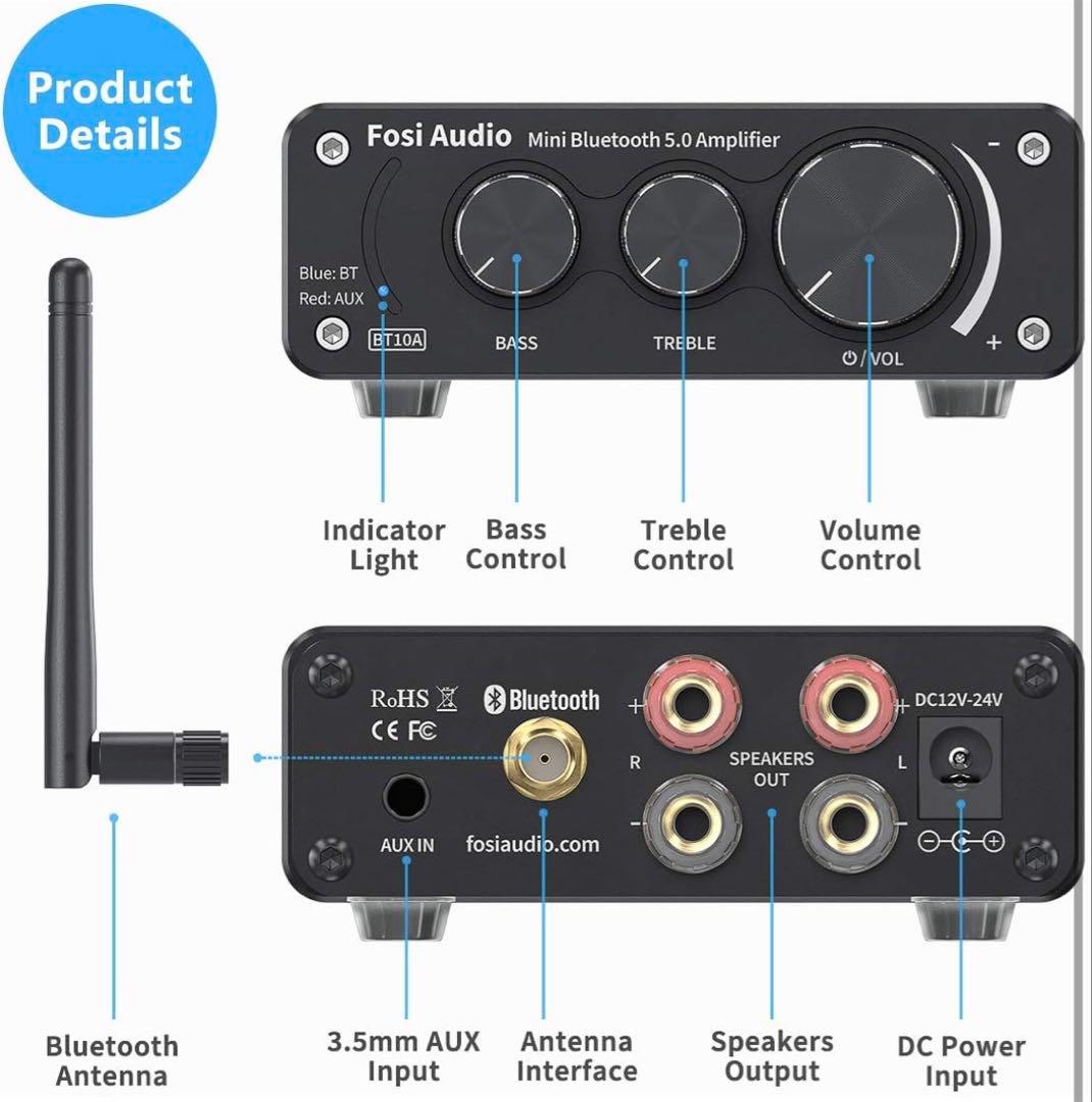 Fosi Audio BT10A Bluetooth パワーアンプ ステレオ
