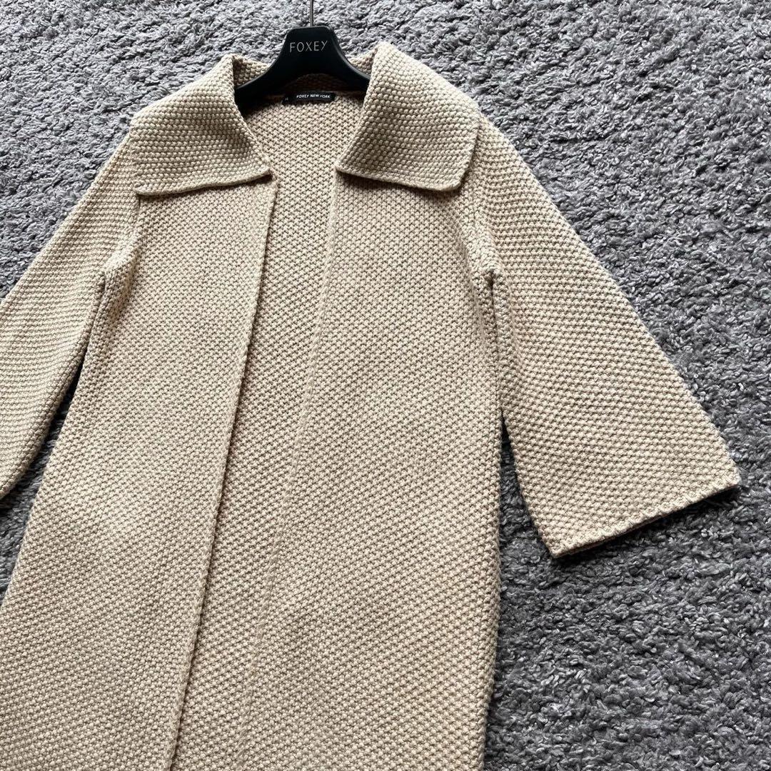 FOXEY NY 38 衿ニット ロングガーディガン