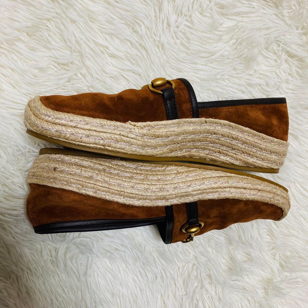 GUCCI グッチ ホースビット スエードレザー エスパドリーユ 8 ブラウン
