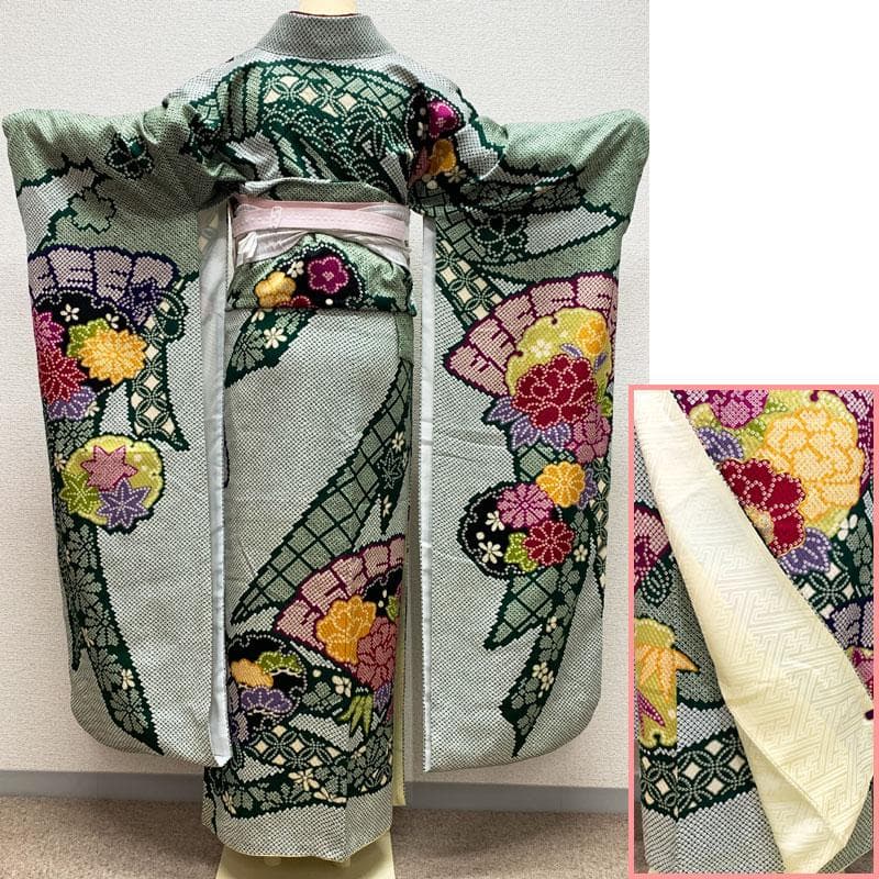 406z52☆振袖 総絞り風 身幅広め 金駒刺繍 金彩 成人式 結婚式☆美品