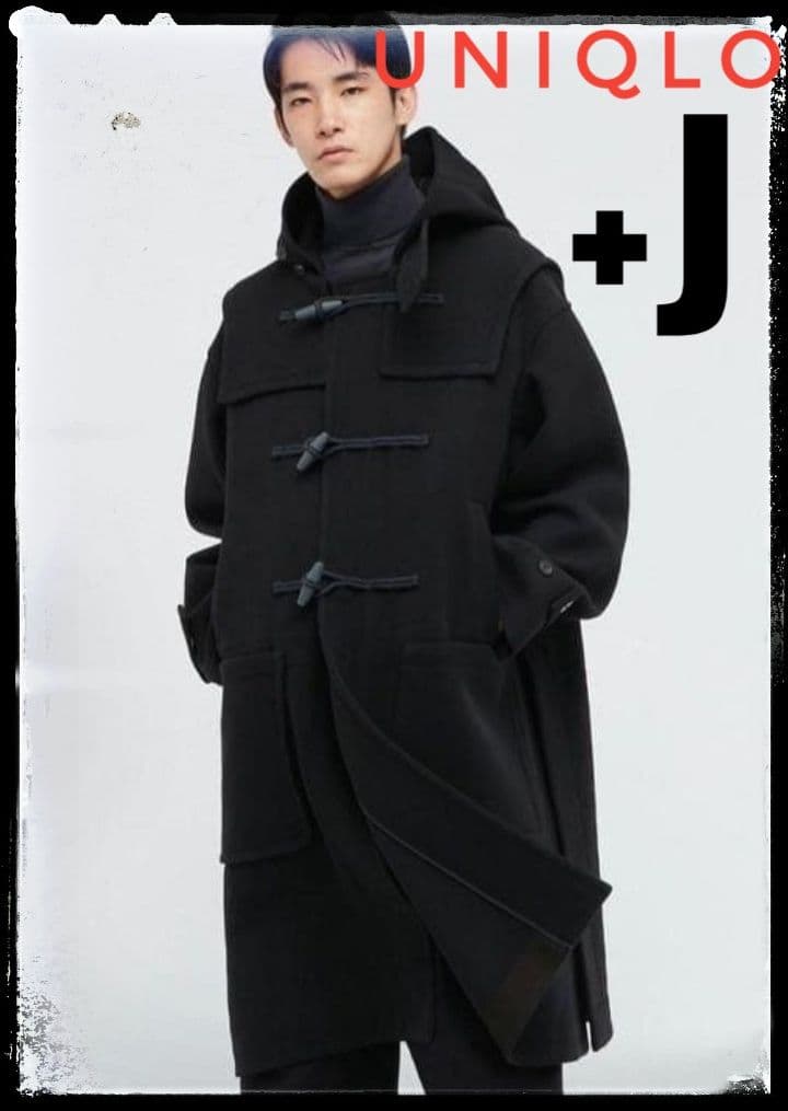 【美品】UNIQLO ＋J ウールオーバーサイズダッフルコート ブラック S