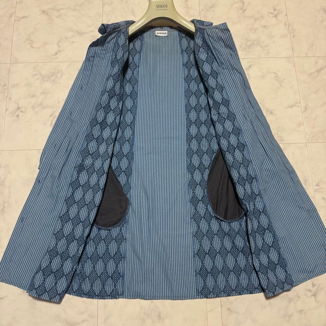ホコモモラ シャツワンピース 刺繍 ストライプ ウォッシャブル コットン L