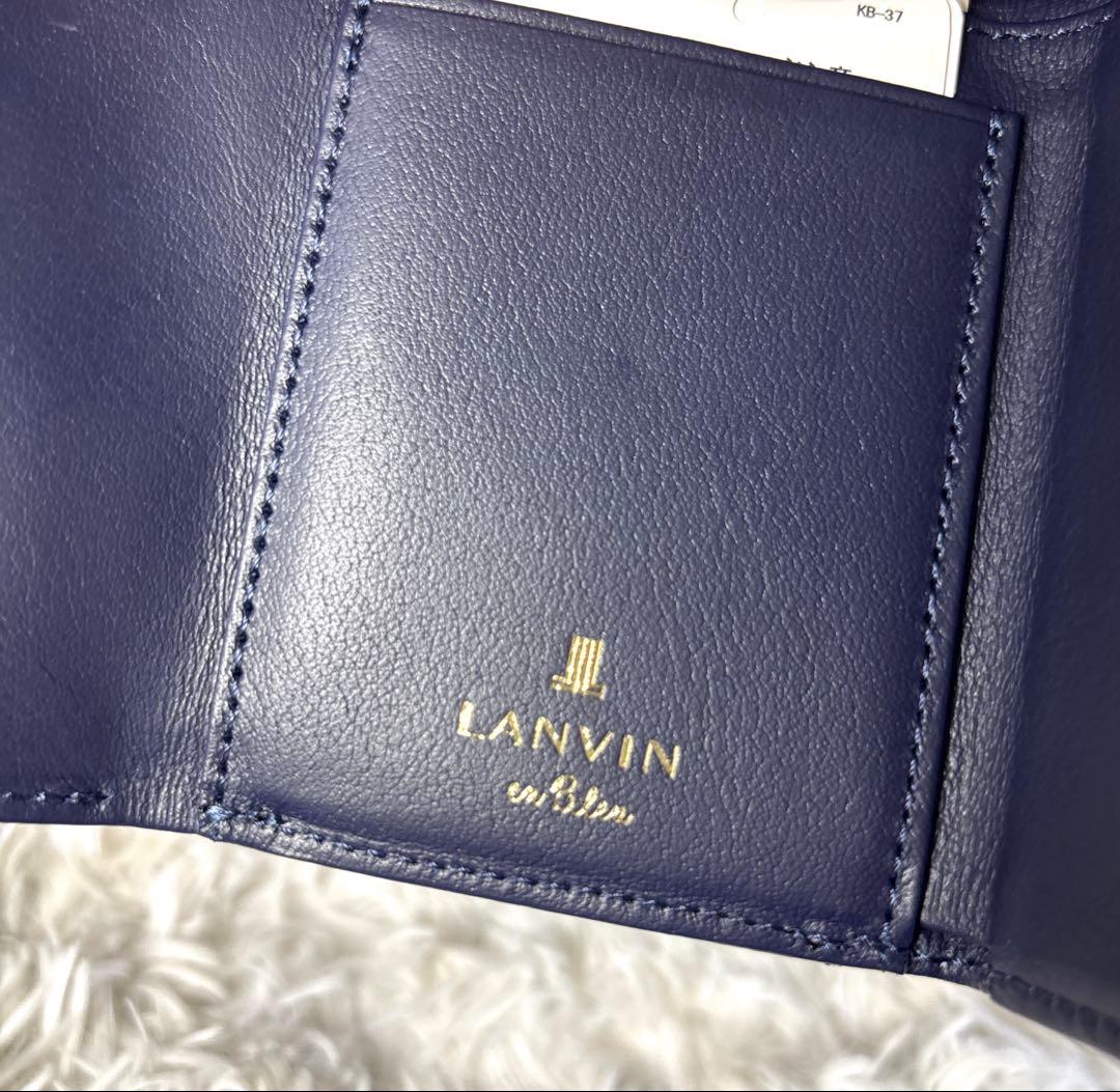 未使用✨ランバンオンブルー　三つ折りミニ財布 シャペル　ネイビー　パール　レザー