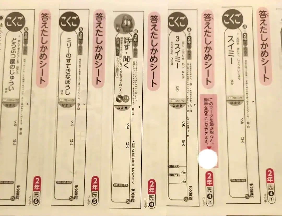 【2年 国語】カラーテスト光文書院 答えたしかめシート24枚