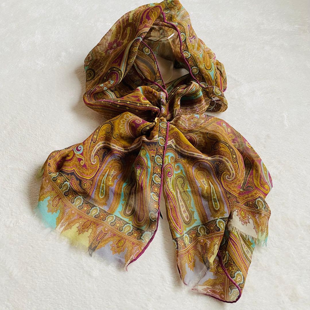 【良品】ETRO エトロ シルク スカーフ ショール ペイズリー柄 イタリア製