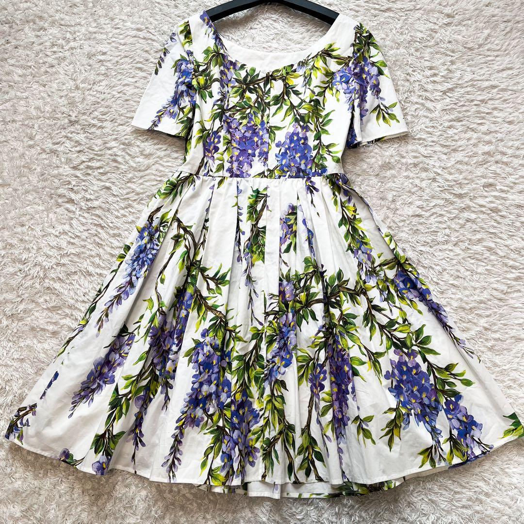専用タグ付✨ドルチェ&ガッパーナ 藤の花 シャツワンピース Aライン プリーツ調