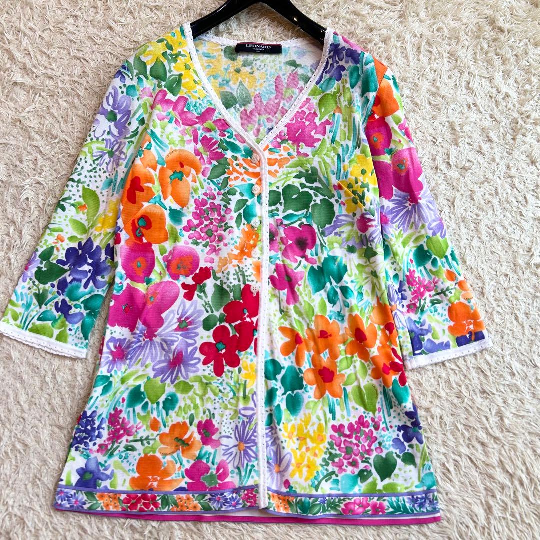 【未使用級✨️LEONARD】 アンサンブル お花柄 近年タグ カーディガン M
