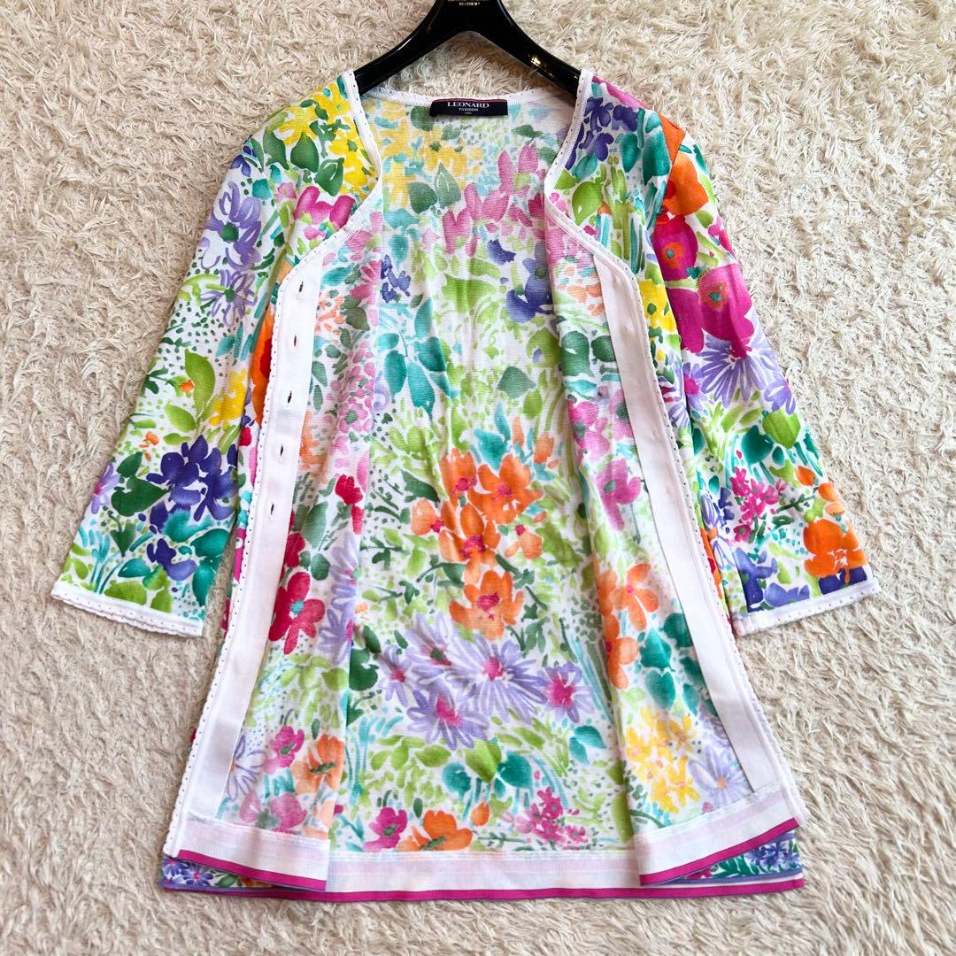 【未使用級✨️LEONARD】 アンサンブル お花柄 近年タグ カーディガン M