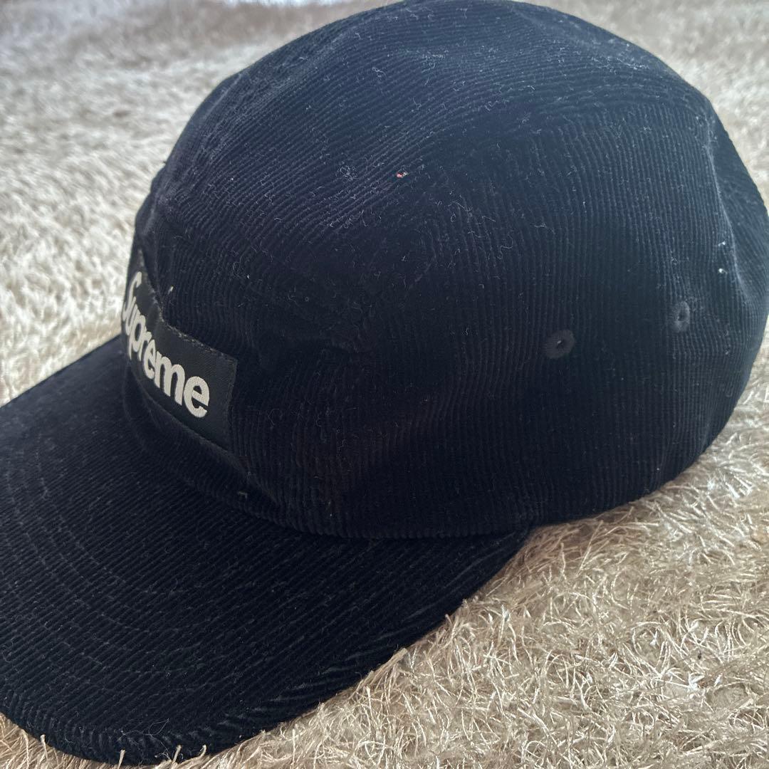 Supreme ブラック コーデュロイキャップ