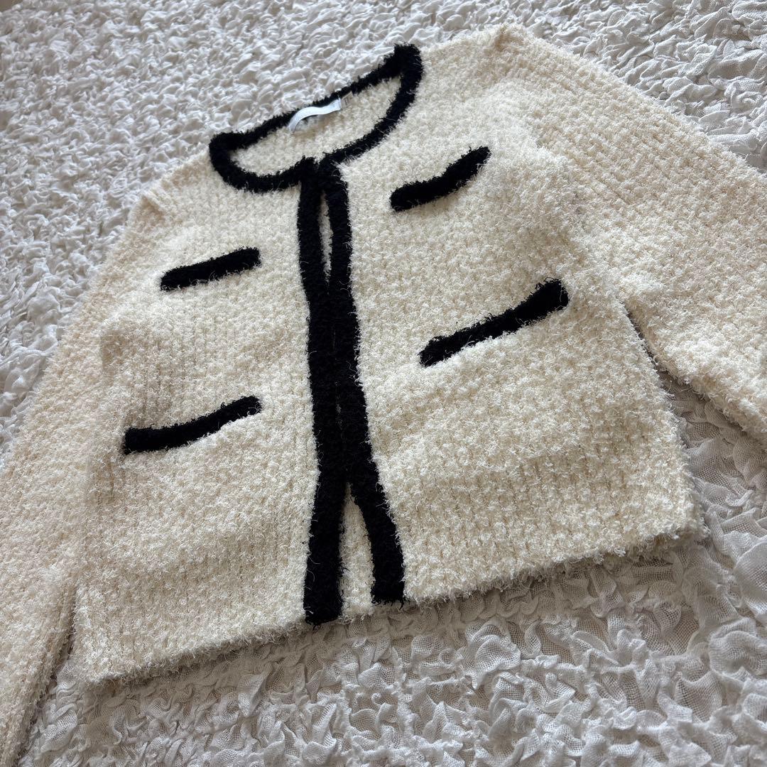 【美品】 マウジー カーディガン FANCY YARN BI COLOR 白　黒