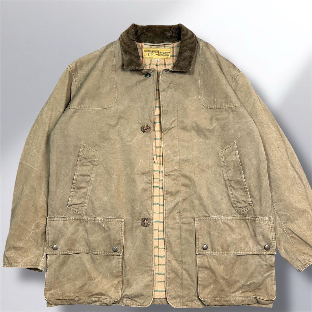 80'sHunting jacketフランス製XL襟コーデュロイ動物ボタン