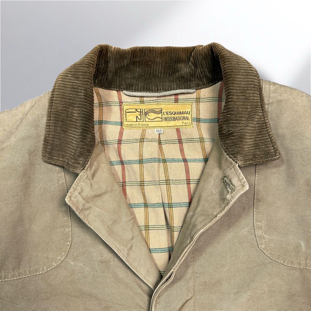 80'sHunting jacketフランス製XL襟コーデュロイ動物ボタン