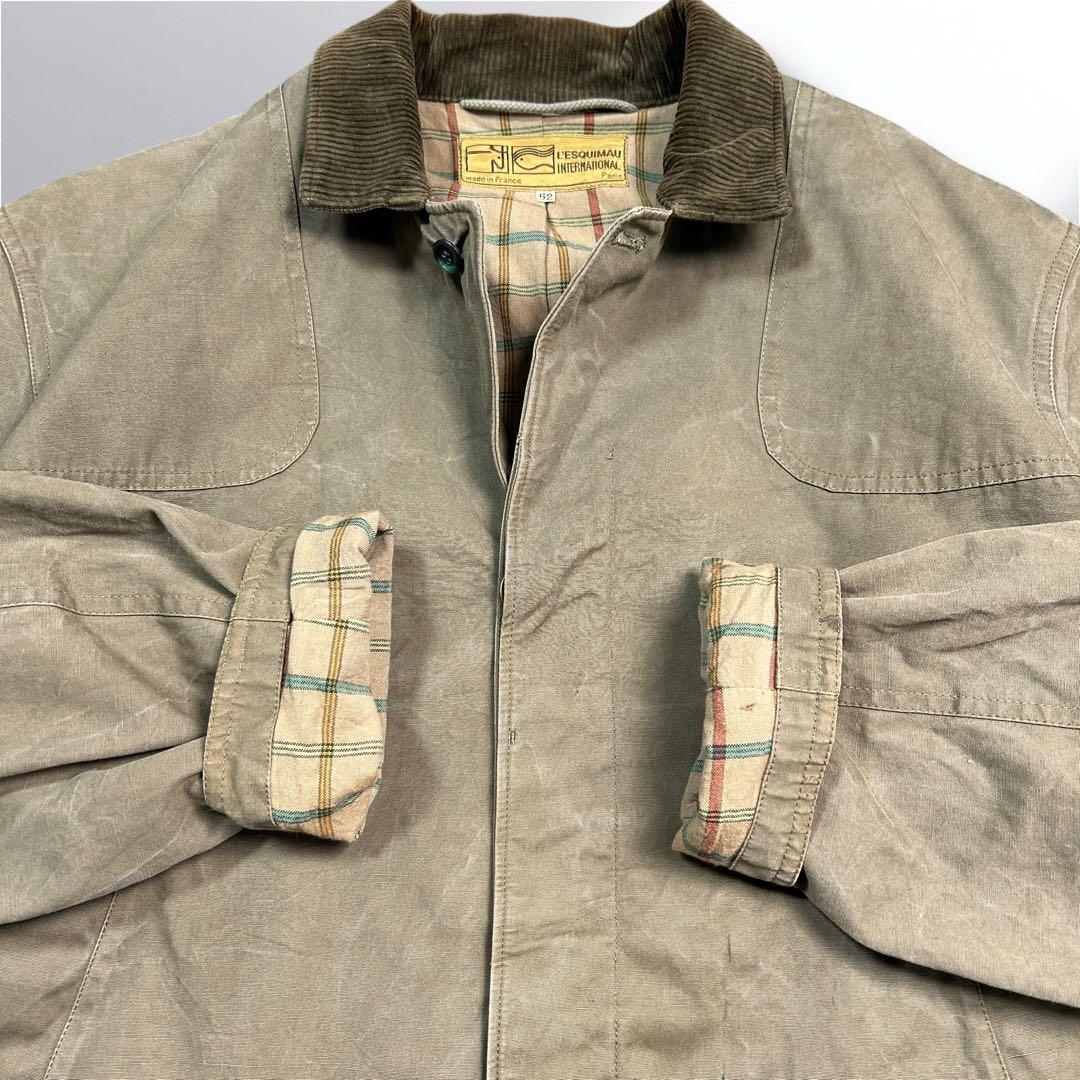 80'sHunting jacketフランス製XL襟コーデュロイ動物ボタン