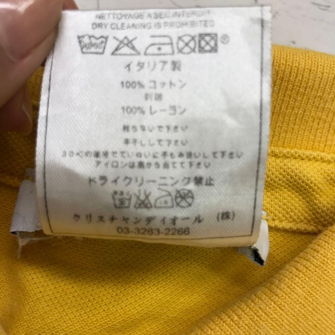 00's古着 Christian Dior 花刺繍 ロゴ ラインポロシャツ