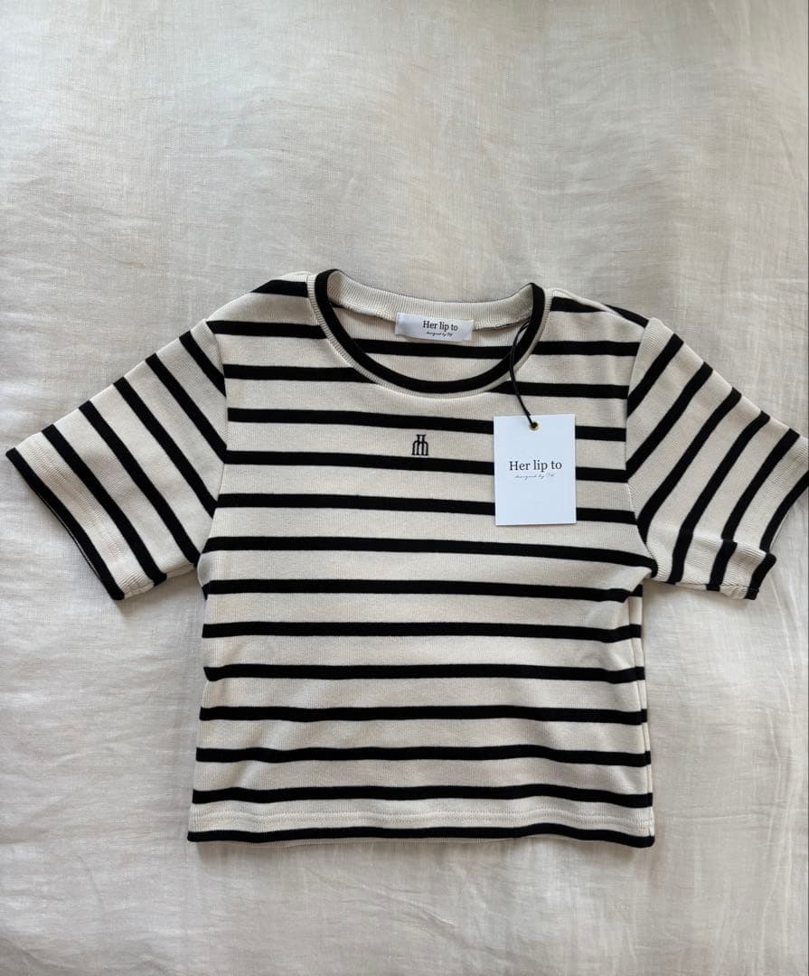 Herlipto♡Trois Logo Ribbed Tee トップス ボーダー