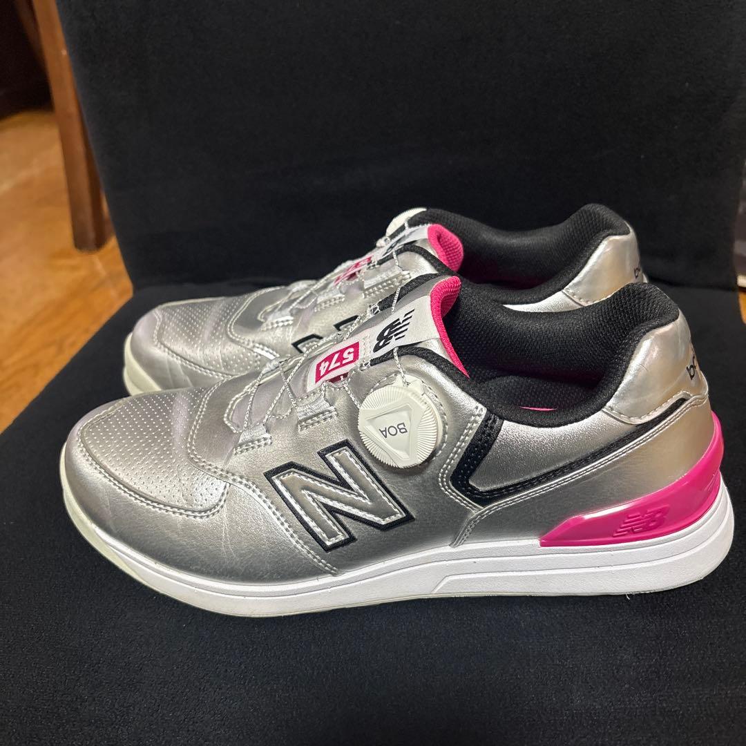 new balance 574 ゴルフシューズ 女性用 シルバー/ピンク