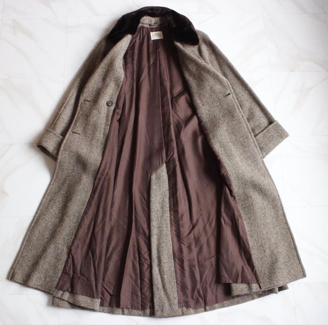 最終値下⭐︎LAURA ASHLEY ヘリンボーンマキシ丈コート M フレア