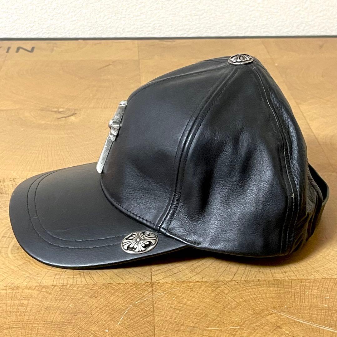 【重厚レザー】クロスモチーフ レザーキャップ シルバー装飾 ブラック