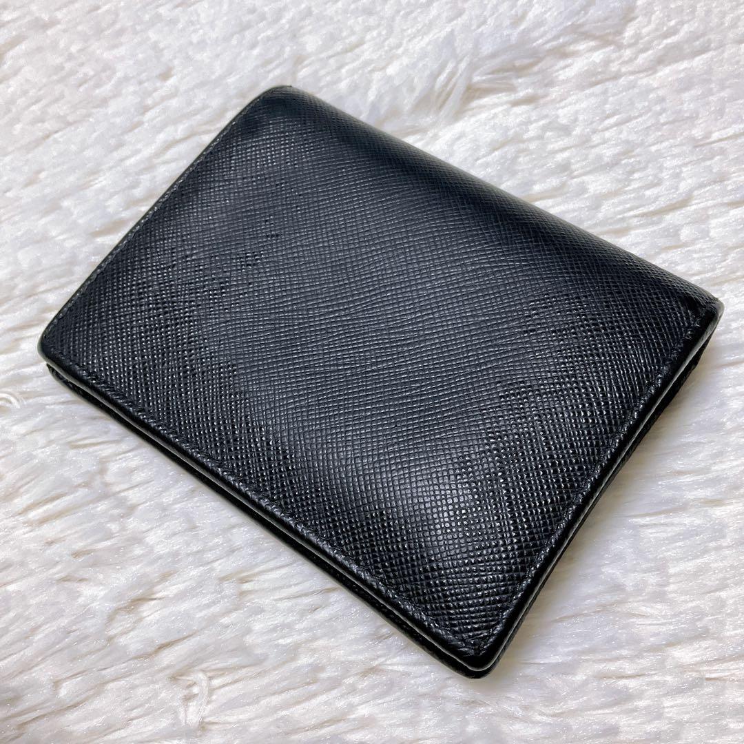 ♡現行♡PRADA 二つ折り財布 サフィアーノ トライアングル ロゴ 黒 三角