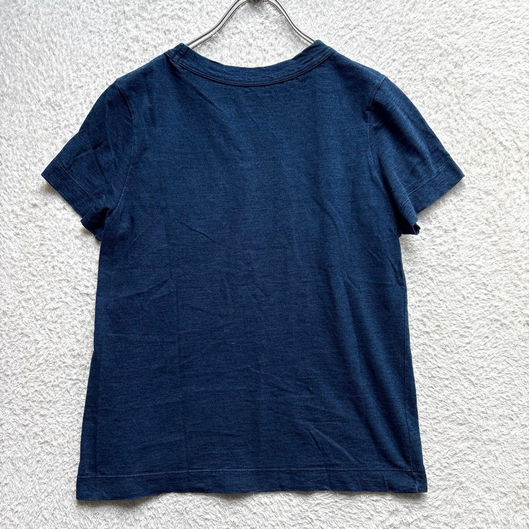 【45R】45rpm 綿100% インディゴ抜き染めTシャツ 花柄 ・ロゴ入り