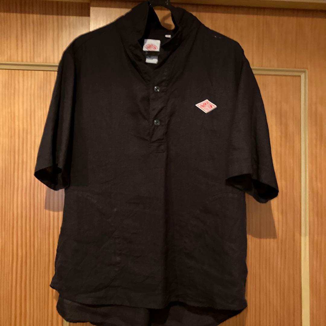 DANTONダントンリネン ブランドカラープルオーバー 半袖シャツ40ブラック
