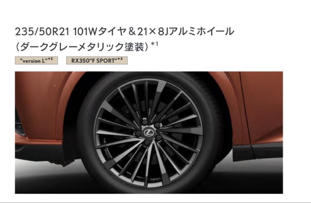 レクサスRX 235/50R21アルミホイール(ダークグレーメタリック塗装)