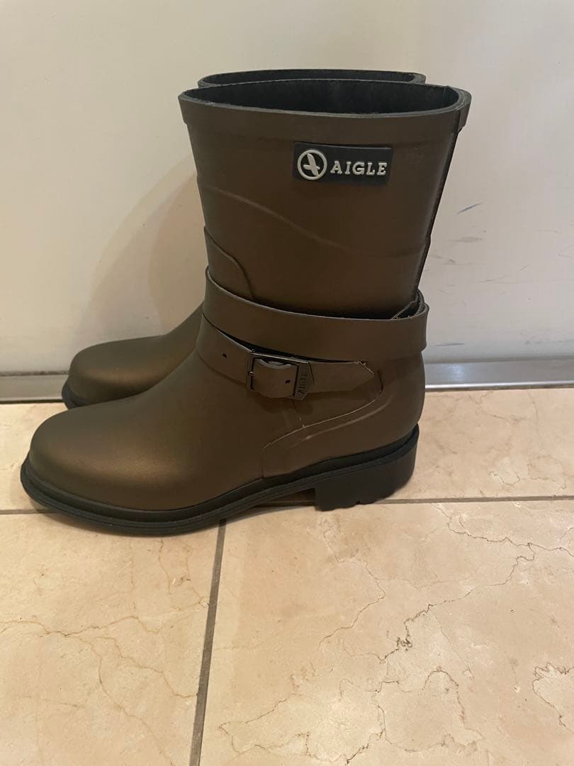 エーグル　AIGLE レインブーツ　ショート　ベルト　ゴールド　38