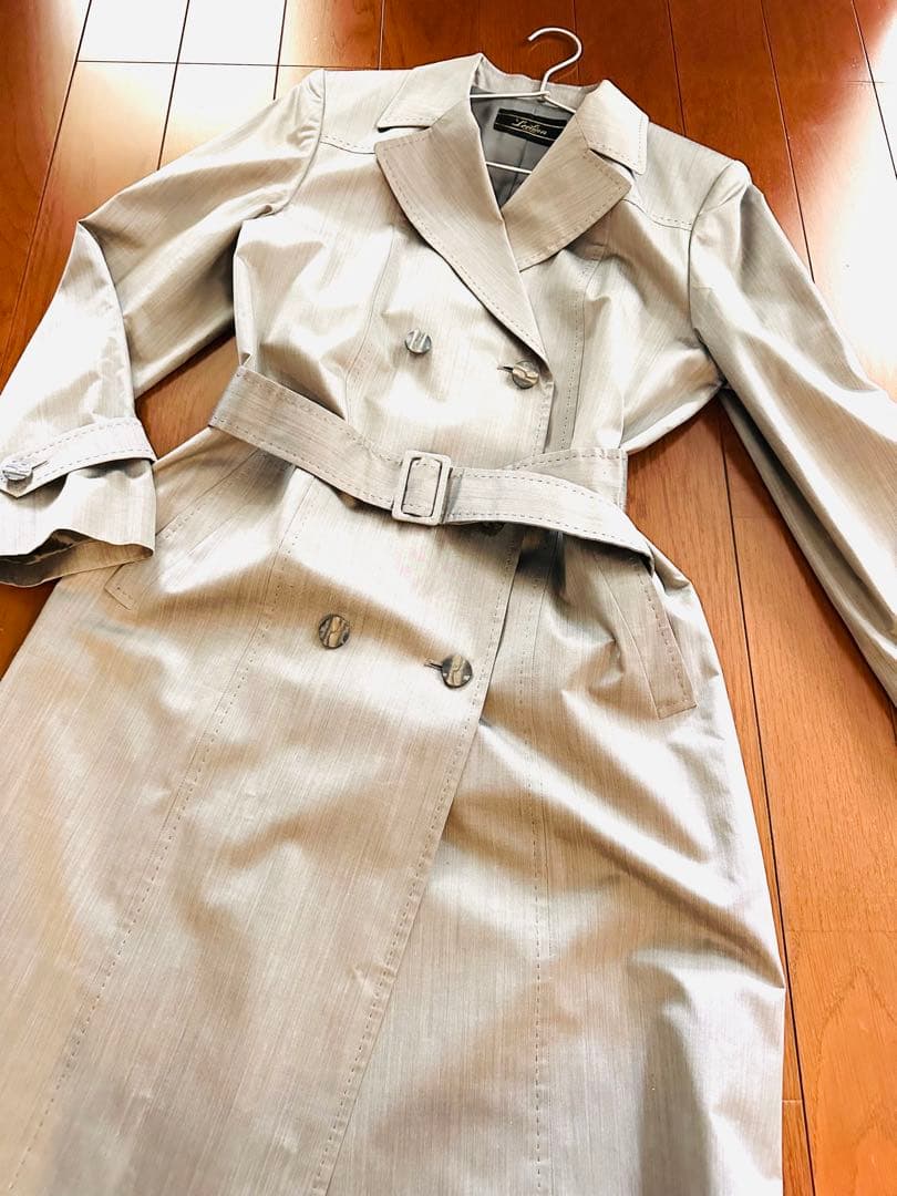 新品☆レリアン　スプリングコート（トレンチ）シルバーグレー　シルク100%