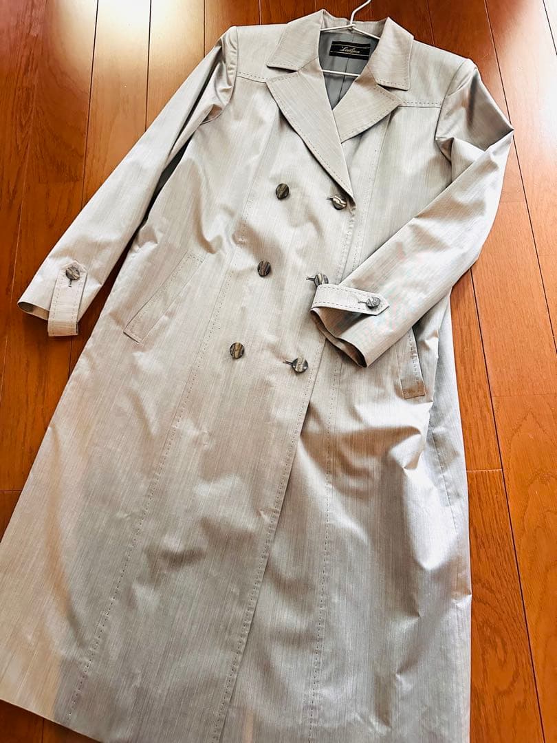 新品☆レリアン　スプリングコート（トレンチ）シルバーグレー　シルク100%