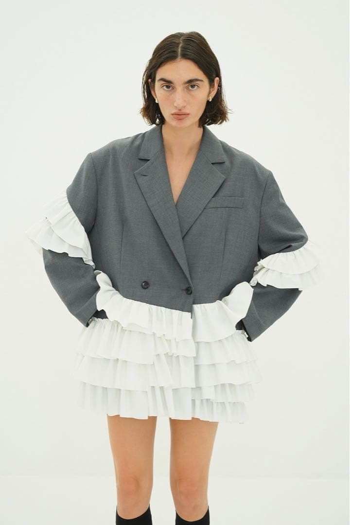 みゆらんCLANE FRILLED TAILORED JACKET グレー
