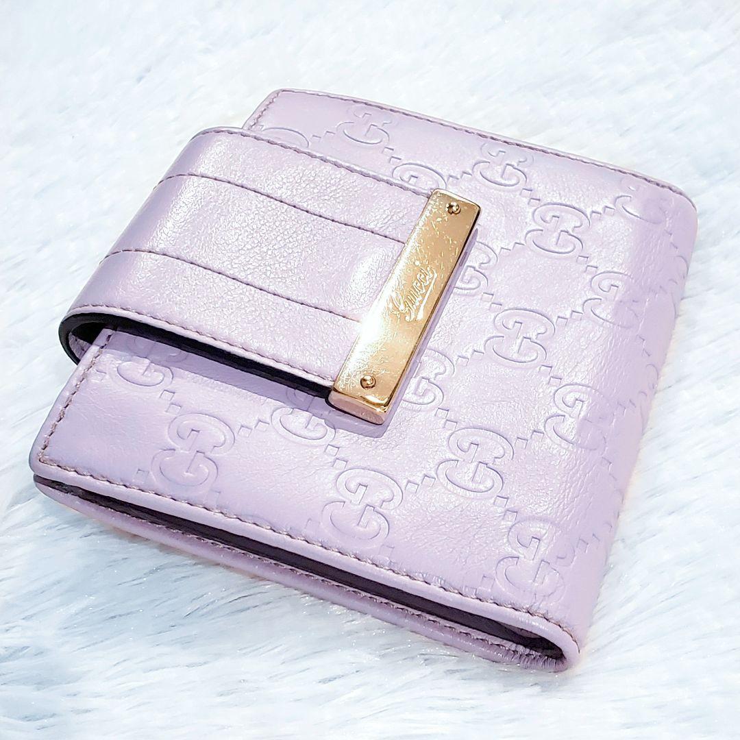 GUCCI　２つ折り財布　グッチ　シマ　レザー　パープル　ウォレット
