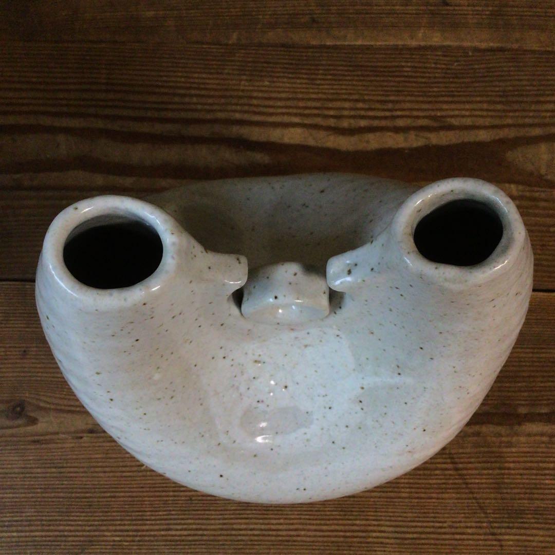 No4101 粉引二口花瓶　MARKUS japan印　木箱付　陶磁器　送料無料
