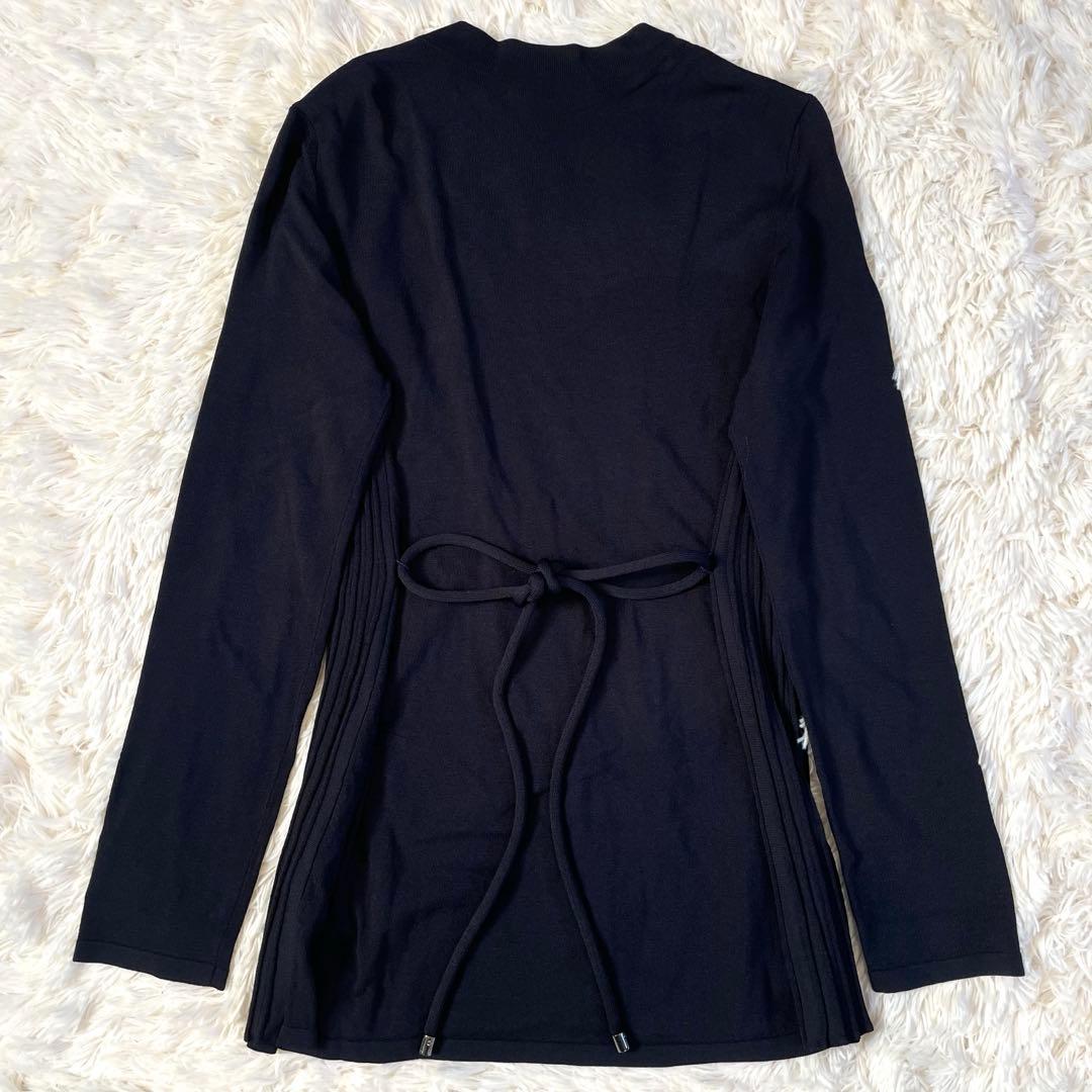 美品 MaxMara プリーツ切替 ロングカーディガン ダークネイビー M相当